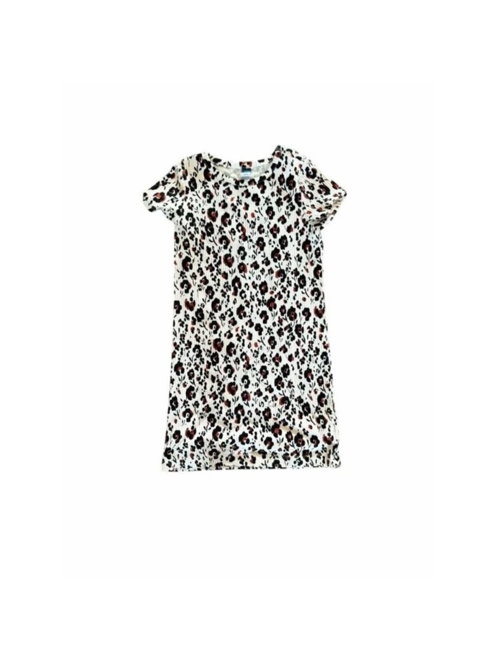 Old Navy Girls Floral Ribbed Top Size L (10-12) White With Black & Red Accents